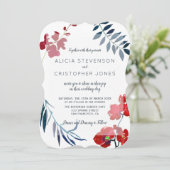 Trendige Hochzeit in Rot und Marineblau Einladung (Stehend Vorderseite)