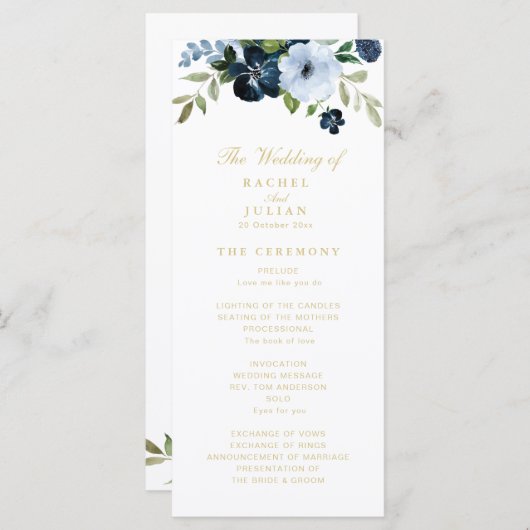 trendige Hochzeitsfeier in Blau und Gold Programm (Vorne/Hinten)