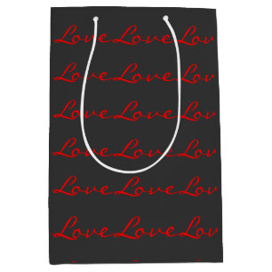 Trendige Kalligrafie Grau Rot Liebe Hochzeit Mittlere Geschenktüte