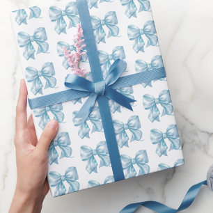 Trendige Kokette Baby Blau Bogen Muster Geschenkpapier
