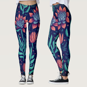 Trendige, kühne rote grüne Garten-Sukkulenten-Blum Leggings