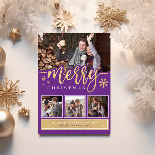 Trendige lila Gold Frohe Weihnachten Fotocollage