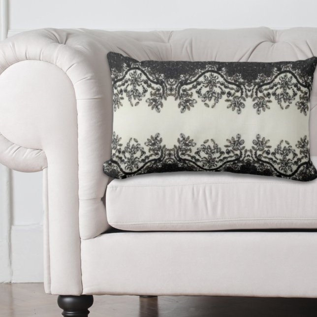 trendige, mädchenhafte Mode Vintag Schwarz-Weiß Lendenkissen (trendy girly chic fashion vintage black and white lumbar pillow)