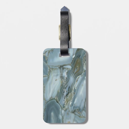 Trendige Marmortextur, monogram-Personalisiert Gepäckanhänger (Rückseite vertikal)