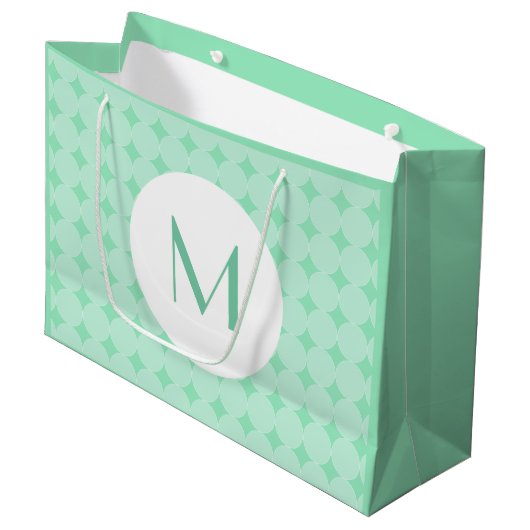 Trendige Mini-grüne Farbmonogramm Elegant Modernes Große Geschenktüte (Vorderseite Schrägansicht)