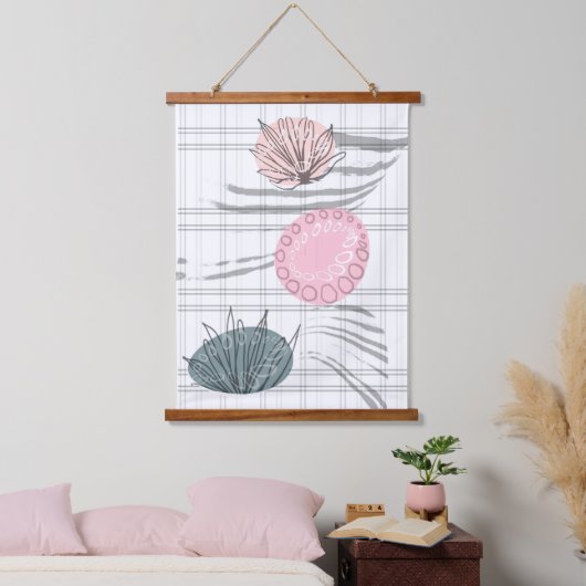 Trendige moderne abstrakte Blumenmuster Wandteppich Mit Holzrahmen (Schlafzimmer)