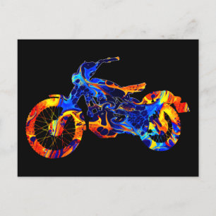 TRENDIGE MODERNE MOTOCROSS BUNTE KUNST ABSTRAKT  POSTKARTE