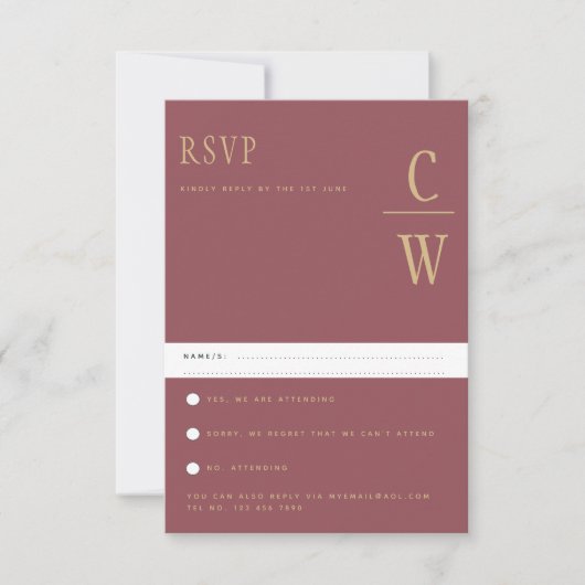 Trendige moderne Rose Pink Gold Wedding RSVP Karte (Vorderseite)