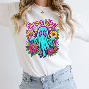 Trendige Neon-Blumen Retro-Geist Groovy Halloween Sweatshirt