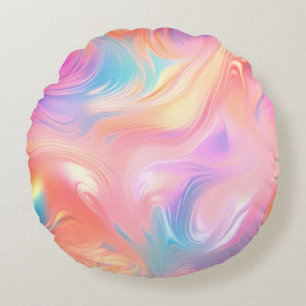 Trendige Neon-Pink-Blau-Gelb-Abstraktwellen Rundes Kissen