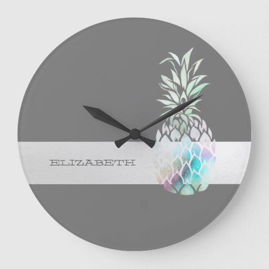 Trendige Niedliche Ananas, Streifen -P Große Wanduhr (Vorderseite)