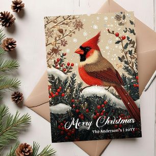 Trendige nostalgische Weihnachtsvogel-Grußkarte Feiertagskarte