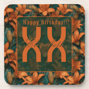 Trendige orange Lilien funkeln Erwachsener Geburts Getränkeuntersetzer