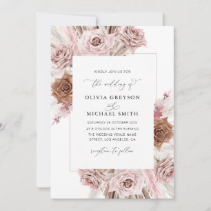 trendige Pampas staubige rosa Hochzeitseinladung Einladung