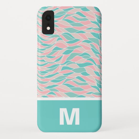 Trendige Pastel-Blätter Muster Monogramm Case-Mate iPhone Hülle (Rückseite)