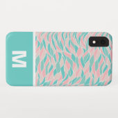 Trendige Pastel-Blätter Muster Monogramm Case-Mate iPhone Hülle (Rückseite (Horizontal))