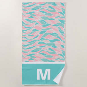 Trendige Pastel-Blätter Muster Monogramm Strandtuch