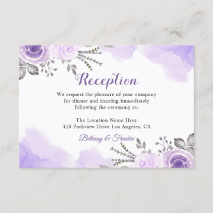 Trendige Pastell-Lila-Blumen-Chic-Hochzeitsempfang Begleitkarte