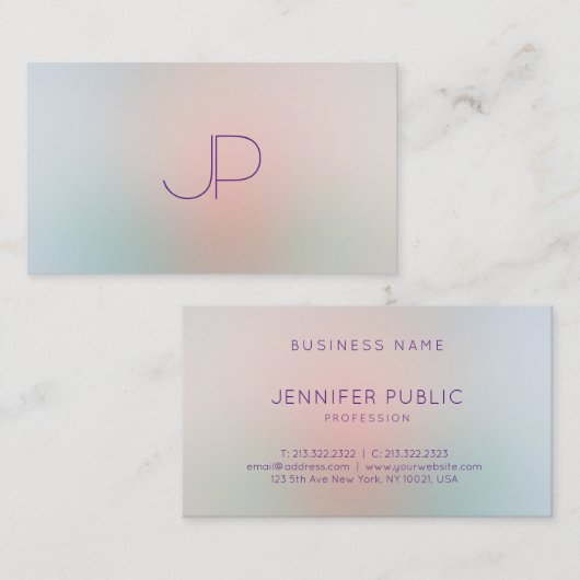 Trendige Pastellfarben Moderne Monogramm-Vorlage Visitenkarte (Vorne/Hinten)