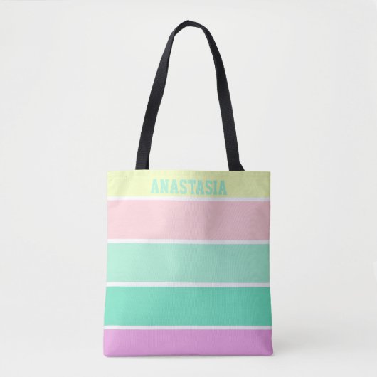 Trendige Pastellstreifen Personalisiert Tasche (Vorderseite)