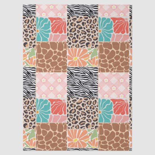 Trendige Patchwork-Tierdruck- und Blumen-Geschenkt Seidenpapier (Vorderseite)