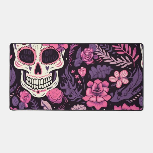 Trendige Pattern Skull Blume Elegant Moderne Coole Schreibtischunterlage (Vorderseite)
