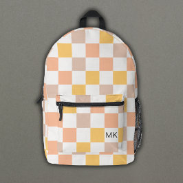 Trendige Peach Checkerboard Monogram Initials Bedruckter Rucksack