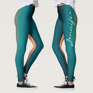 Trendige personalisierte dunkle Teal- bis Orange-G Leggings