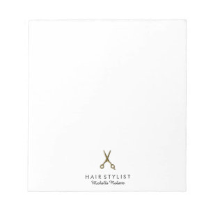 Trendige personalisierte goldene Scheren Friseursa Notizblock