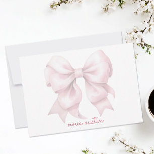 Trendige personalisierte Schleife in Rosa mit Name Mitteilungskarte