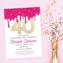 Trendige Pink Glitter-Drip-Einladung zum 40. Gebur