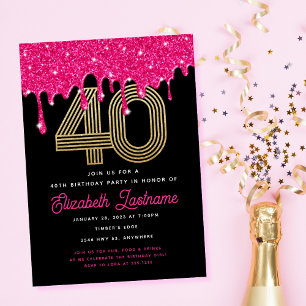 Trendige pinke Glitter-Drip-Einladung zum 40. Gebu Einladung