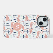 Trendige Prinzessin Flamingo Muster Monogramm iPhone 15 Hülle (Rückseite (Horizontal))