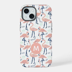 Trendige Prinzessin Flamingo Muster Monogramm iPhone 15 Hülle