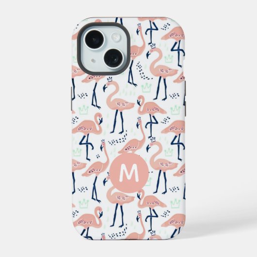 Trendige Prinzessin Flamingo Muster Monogramm iPhone 15 Hülle (Rückseite)