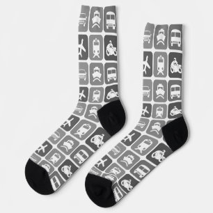 Trendige Reise-Icons Schwarz-Weiß-Muster Socken