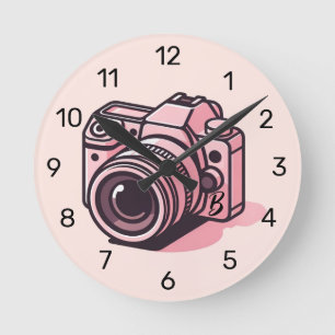Trendige rosa DSLR-Kamera-Fotografie Personalisier Runde Wanduhr
