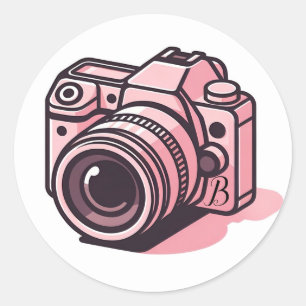 Trendige rosa DSLR-Kamera-Fotografie personalisier Runder Aufkleber