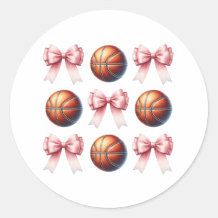 Trendige rosa Schleifen und Basketball-Design Runder Aufkleber