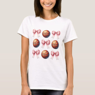 Trendige rosa Schleifen und Basketball-Design T-Shirt