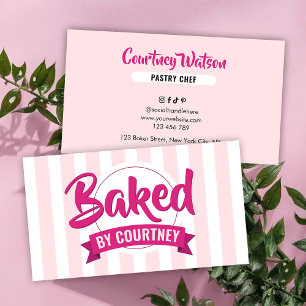 Trendige rosa Streifen Mädchen Bäckerei Chef Cater Visitenkarte