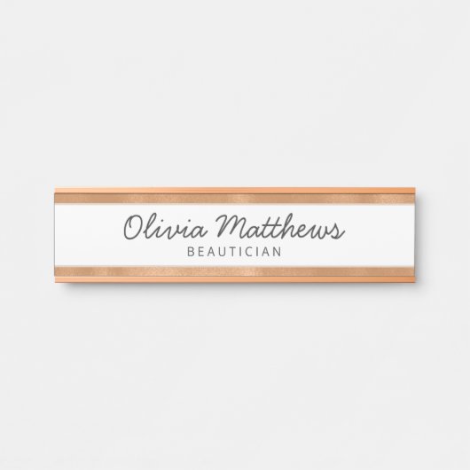 Trendige Rose Gold Fohlen Streifen Moderner Name Türschild (Vorderseite )