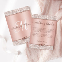 Trendige Rose Gold Glitzer Damask Hochzeitsdetails