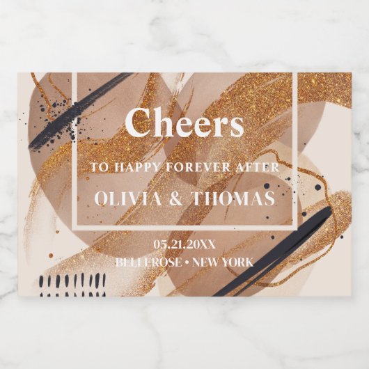 Trendige Rose Gold Glitzer Terrakotta abstrakt fet Schaumweinetikett (Einzelnes Label)