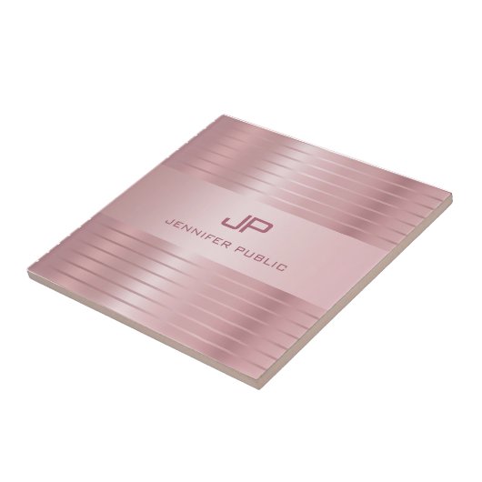 Trendige Rose Gold Template Monogram Modern Fliese (Seite)