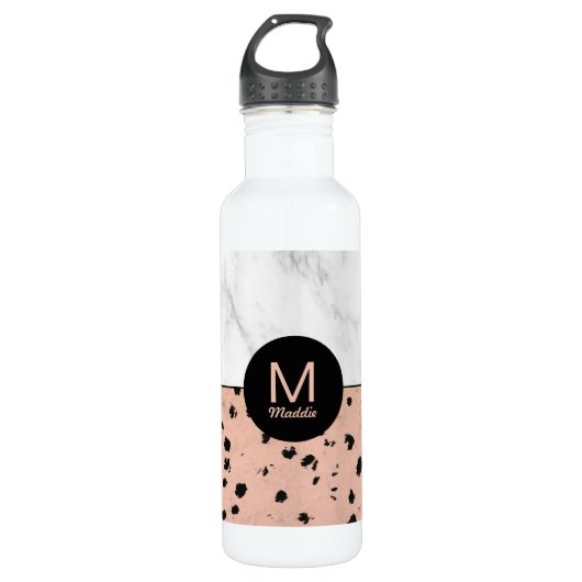 Trendige Rose Gold und Marmor mit Monogramm Trinkflasche (Vorderseite)