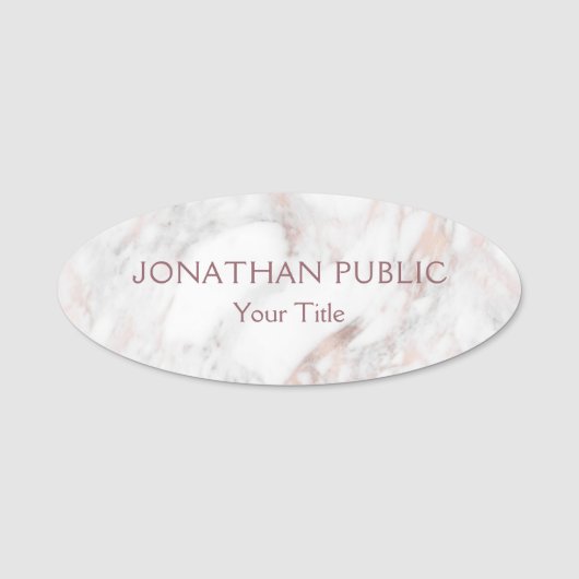 Trendige Rose Marmor Elegante Moderne Vorlage Namensschild (Vorderseite)