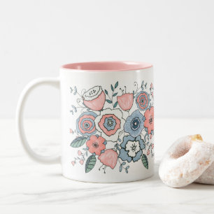 Trendige Rosé Pink Blaue Boho Blumen Zweifarbige Tasse