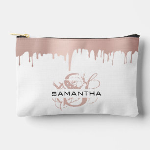 Trendige Rose Pink Gold Metallic Tropfen Monogramm Zubehörtasche