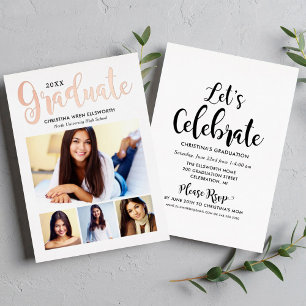 Trendige Roségold-Absolventen-Multi-Foto-Party Folieneinladung